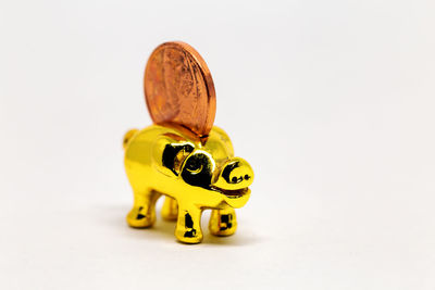 Close-up of toy car over white background