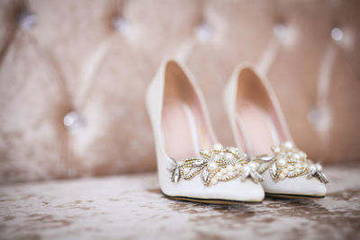 Elegant and stylish bridal shoes. selective focus.