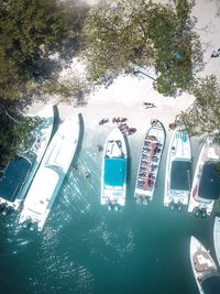 High angle view of boats on sea