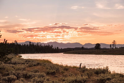 Scenic view of landscape against sky during sunset