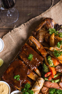 High angle view of food on table