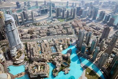 High angle view of buildings in city