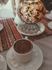 High angle view of coffee on table