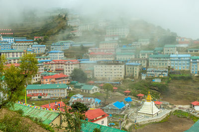 High angle view of buildings in city