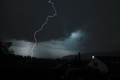 Lightning in sky at night