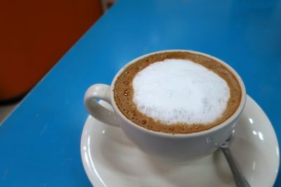 High angle view of coffee on table