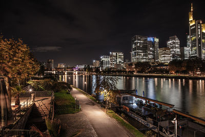 Illuminated buildings in city at night