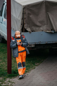 Man working in bus