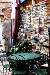 Stack of books for sale in market