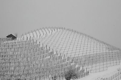 Scenic view of field against clear sky during winter