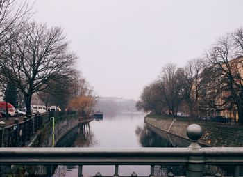 Scenic view of canal against clear sky during winter