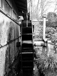 View of abandoned bridge against plants