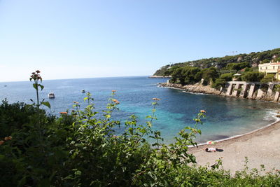 Scenic view of sea against clear sky