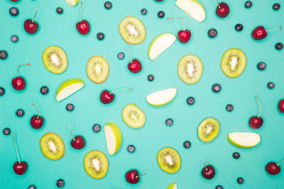 Directly above shot of multi colored fruits on table