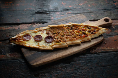 Close-up of pizza on table