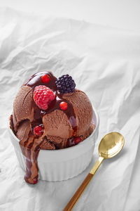 High angle view of dessert in container