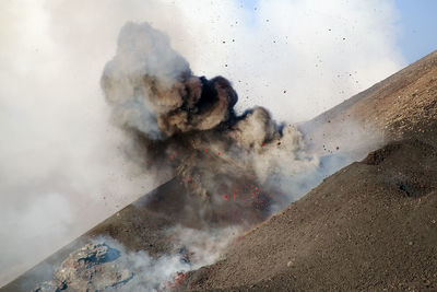 Panoramic view of volcanic mountain against sky