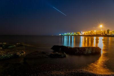 Scenic view of sea against sky at night