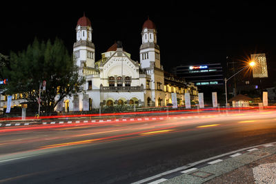 Light trails on road at night