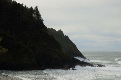 Scenic view of rocky beach against sky