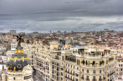 Cityscape against cloudy sky