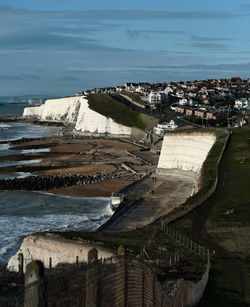 High angle view of buildings on beach