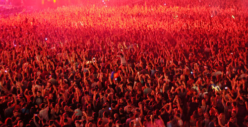 High angle view of people on field