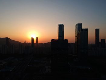 View of city at sunset