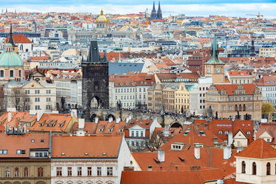 High angle view of buildings in city