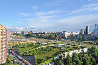 Buildings in city against sky