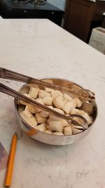 High angle view of bread in container on table