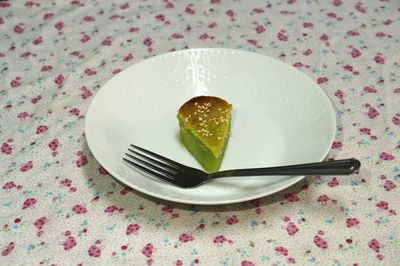 High angle view of dessert in plate on table