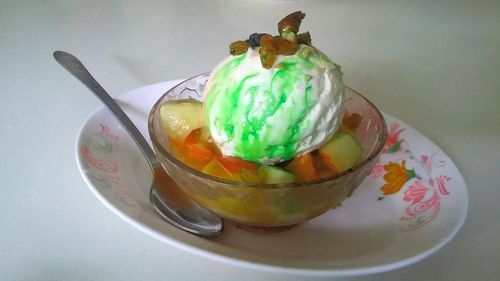 Close-up of ice cream on table