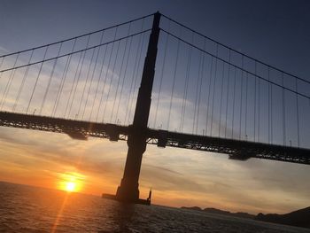 View of suspension bridge against sky during sunset