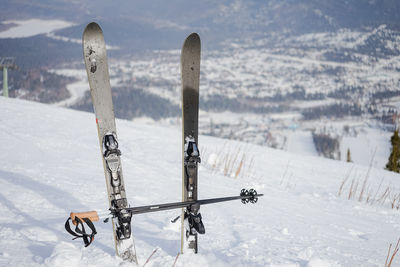 People skiing on snow covered landscape