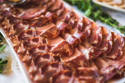 Close-up of cold cuts in plate