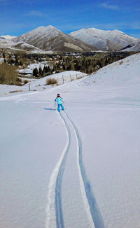 Man skiing on snowcapped mountain