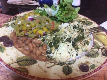 High angle view of chopped vegetables in plate