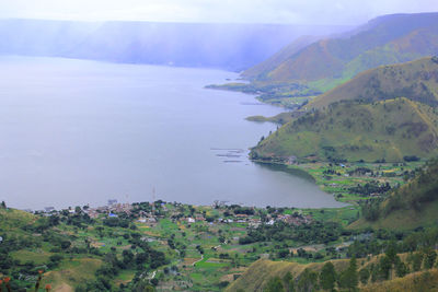 View of lake toba and tongging village, karo district, north sumatra, indonesian.