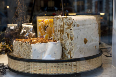 Close-up of cake in plate on table