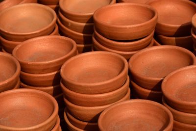 Full frame shot of earthenware bowls stack