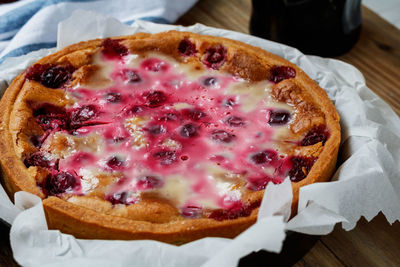 High angle view of sweet pie on table