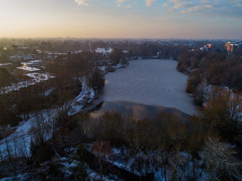 Aerial view of river during winter