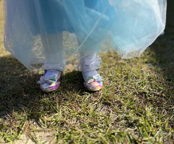 Low section of people standing on field