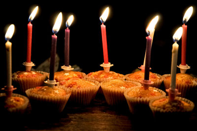 Close-up of candles on table