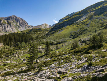 Scenic view of mountains against clear sky