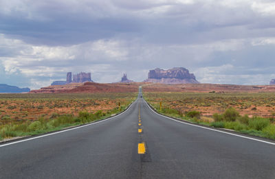 Empty road along landscape against sky