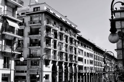 Low angle view of buildings against clear sky