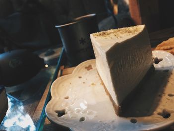 Close-up of bread in plate on table