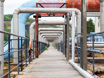 Steel water pipes tubes at waste water tanks. town wastewater treatment. air and water installation